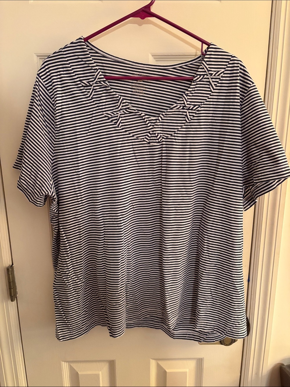 White Stag Black & White Striped V-Neck Short Sleeve Tee
